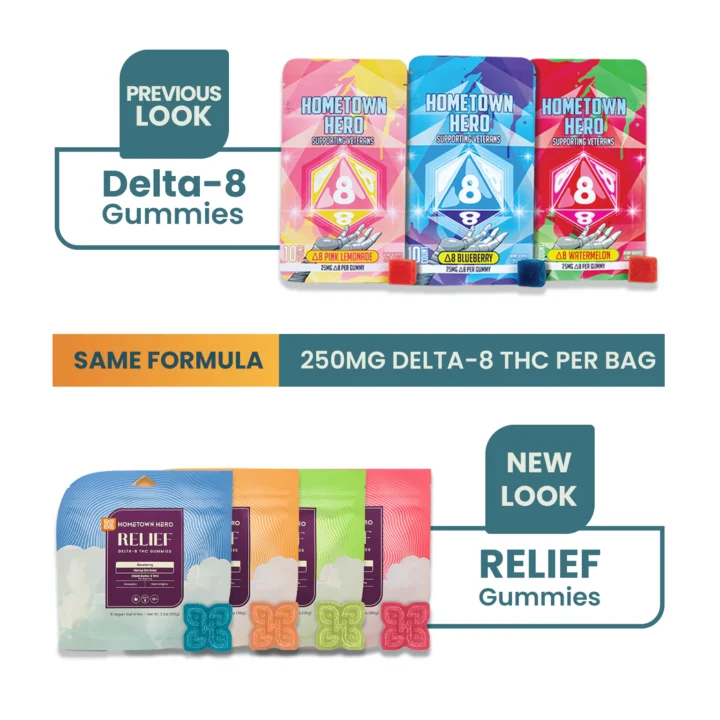 Delta 8 Hometown hero gummies New design 25mg each 10 pack in various flavors