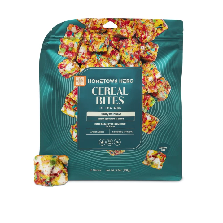 Fruity Rainbow Cereal Bites - 250mg THC + 250mg CBD in container 20mg per piece