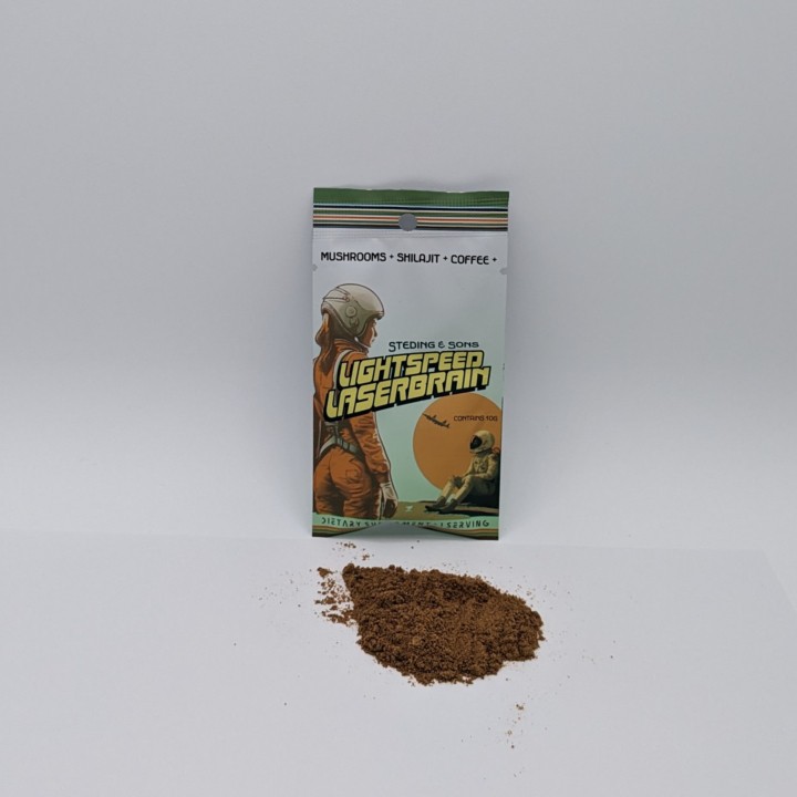 Lightning speed laser brain instant mushroom coffee single serving by Steding & Sons